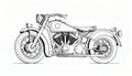 Monochrome line drawing vintage old motorcycle cycle twin cylinder minimal