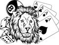 monochrome Lion head with poker cards and dice Royalty Free Stock Photo