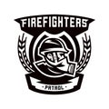 Monochrome logo, emblem, fireman in a gas mask.