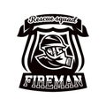 Monochrome logo, emblem, fireman in a gas mask.