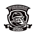 Monochrome logo, emblem, fireman in a gas mask.