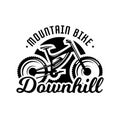 Monochrome logo, mountain bike. Downhill, freeride, extreme sport. Vector illustration.