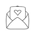 Monochrome love letter, large vintage open envelope with a letter with a heart, vector cartoon