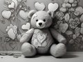 Monochrome Love: White & Black Laser Teddy Bear Heart Wall Art