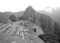 Monochrome Machu Picchu in the Cloudy Day, An Incredible Inca Citadel in Urubamba Province, Cusco Region, Peru