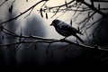 Monochrome magic bird shadows create artistic scenes on tree branches Royalty Free Stock Photo