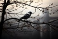Monochrome magic bird shadows create artistic scenes on tree branches Royalty Free Stock Photo