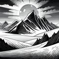 Monochrome Majesty: A Captivating Mountain Landscape with a Rising Sun