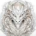 Monochrome mandala with dragon head for coloring. Symbol of 2024. Year of the Dragon. AI generation