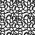 black and white maze hand drawn simple ink brush stroke seamless pattern. vector