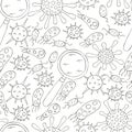 Monochrome medical seamless pattern. Coloring pages, black and white Royalty Free Stock Photo