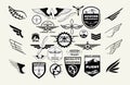 Monochrome Mega Set of retro emblems, design elements , badges and logo patches on the theme aviation Royalty Free Stock Photo