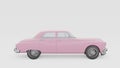 Monochrome minimalist concept. Side view and old vintage pink car floats on white background. cartoon style. Royalty Free Stock Photo