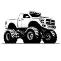 Monochrome Monster Truck Isolated Lines on White Background