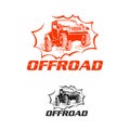 Off-road logo. Emblem extreme competition. Adventure suv and car club off-road elements. Beautiful vector illustration with unique Royalty Free Stock Photo