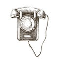 Monochrome Old vintage phone with rotary disc Royalty Free Stock Photo