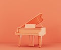 Monochrome orange color black grand piano in a pink studio, 3d rendering