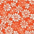 Monochrome Orange Hand Drawn Felt Tip Pen Daisies Floral Vector Seamless Pattern