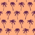 Monochrome orange violet tropical palm tree hand drawn Royalty Free Stock Photo