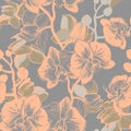 Monochrome orchid flowers and stens in grey earch halftones