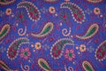 Monochrome Orient Ornament in Vintage . Buta on fabric .I llustraition of repeating purpule paisley pattern on grey background