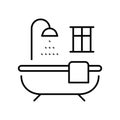 Monochrome outline bathroom icon vector illustration bath with shower for washing cleaning spa