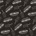 Monochrome outline cola and sub sandwich seamless pattern