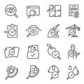 Monochrome outline inspection line icon set vector illustration checking, testing, examination