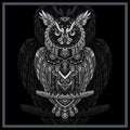 Monochrome Owl bird mandala arts isolated on black background