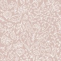 Monochrome pastel seamless pattern with berries, acorns and oak leaves and twigs