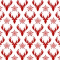 Monochrome pattern of deer silhouettes and snowflakes. Royalty Free Stock Photo