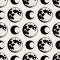 Monochrome Moon Phases Seamless Pattern for Celestial Backgrounds Royalty Free Stock Photo