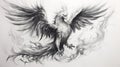 Monochrome Phoenix Tattoo Artwork Impressionism Sketch In Black And White