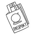 Monochrome photography, travel documents, train and plane tickets. Vector illustration in cartoon style Royalty Free Stock Photo