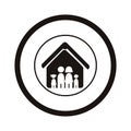 Monochrome pictogram with family in house inside the circle