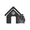 Monochrome pictogram of house with family