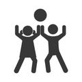 Monochrome pictogram with kids play with a ball