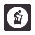 Monochrome pictogram with square with circle inside with man in spinning bike