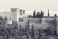 Monochrome picture of alhambra palace spain