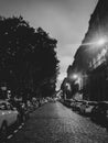 Monochrome picture of Bordeaux city at night in France.