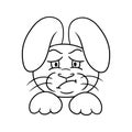 Monochrome picture, Character Angry gray rabbit, disgruntled hare, vector illustration in cartoon style