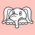 Monochrome picture, coloring book, Cute character, surprised elephant, cartoon elephant emotions, vector
