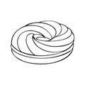Monochrome picture, delicious round cream cake, donut, vector illustration