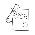 Monochrome picture, Graduation diploma, rolled diploma, vector in cartoon