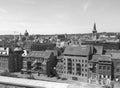 Monochrome picture of the historical buildings as seen from the Citadel of Namur