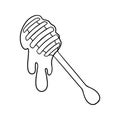 Monochrome picture, Honey dripping, wooden spoon for honey, vector illustration in cartoon style Royalty Free Stock Photo