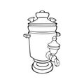 Monochrome picture, metal samovar for tea drinking, vector illustration