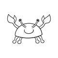 Monochrome picture, Sea life, cute smiling crab, vector illustration in cartoon style