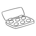 Monochrome picture, Square box with watercolor paints, return to school, drawing tools, makeup, vector
