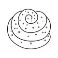 Monochrome picture, Sweet twisted bun sprinkled with sugar, vector illustration in cartoon style